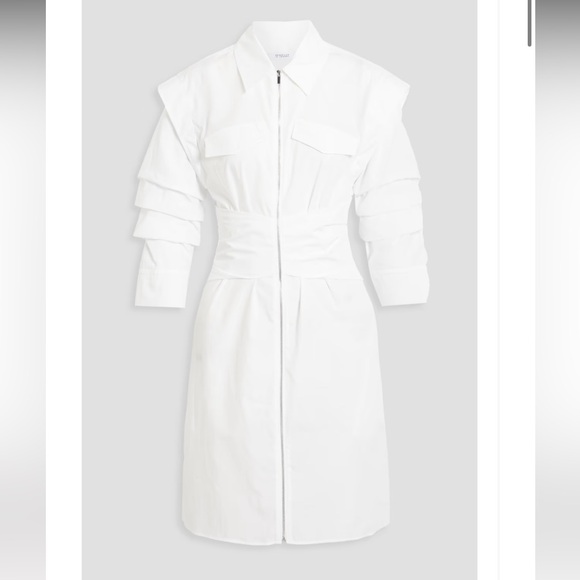 NWT DEREK LAM 10 CROSBYSkylar ruched cotton-poplin mini shirt dress - Picture 3 of 5